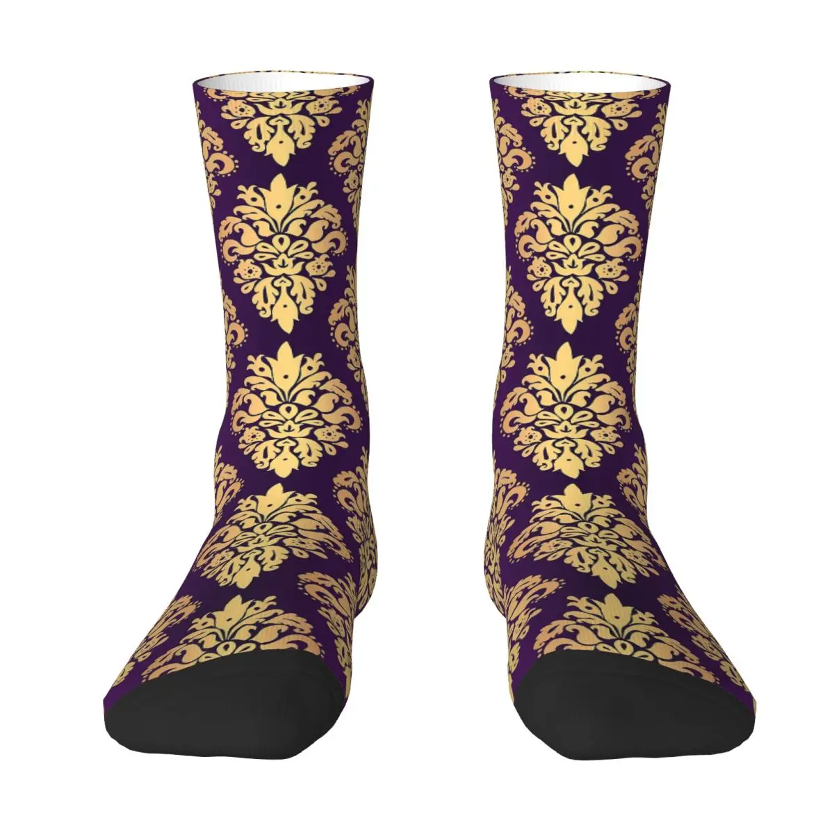 Purple And Gold Classic Damask Pattern Unisex Winter Socks Windproof Happy Socks Street Style Crazy Sock