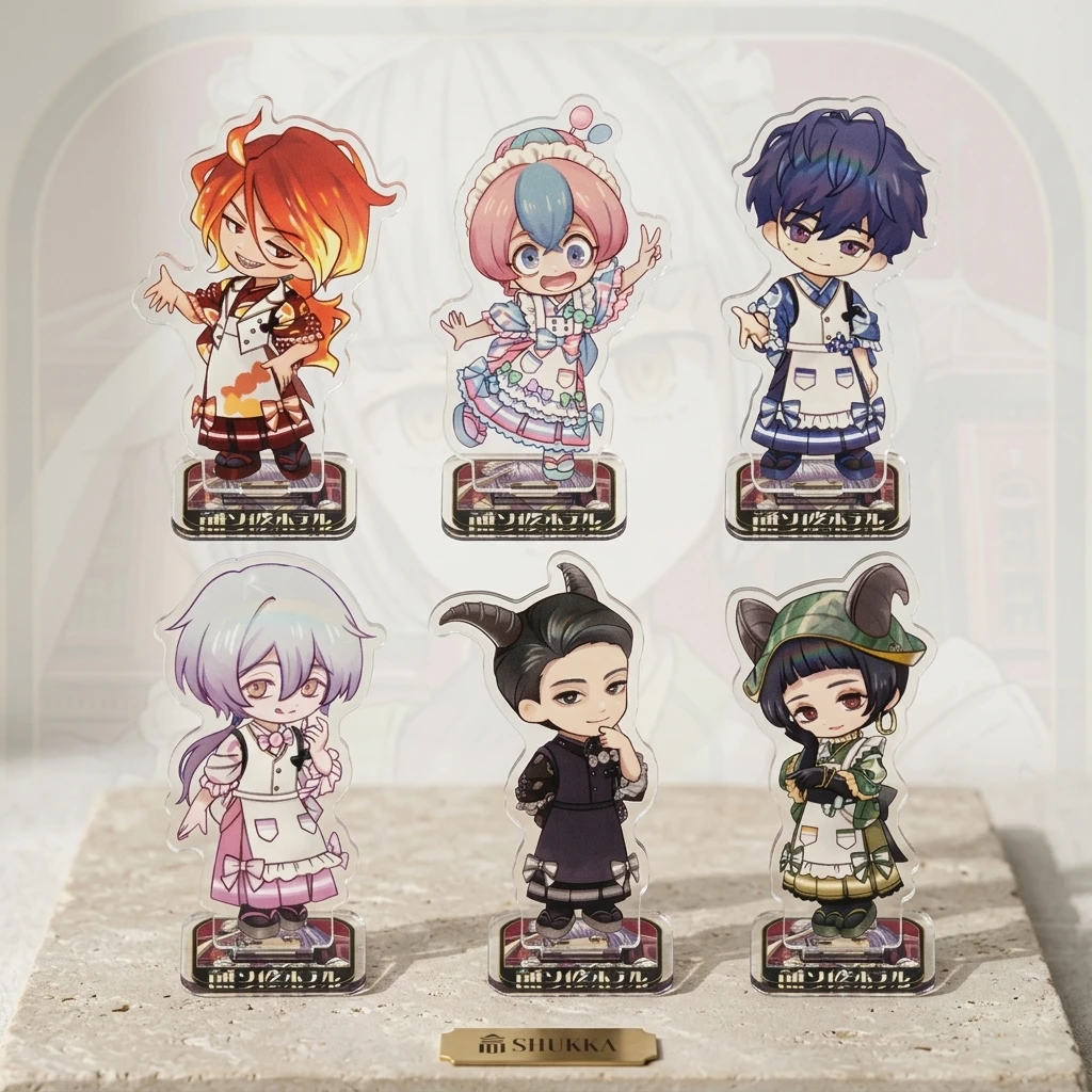 Yasoka Hotel Series 2026 New Arrival 10cm Acrylic Stand Q‑Chibi Cafe Outfit Character Desktop Ornament Collectible Gift Keychain