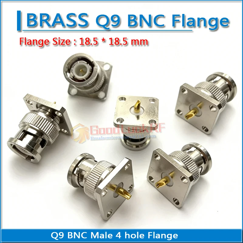 Q9 BNC Male 4 Hole Flange Panel Mounting Mount 18.5 * 18.5mm Solder Cup PCB video socket 50ohm RF Connector Adapters