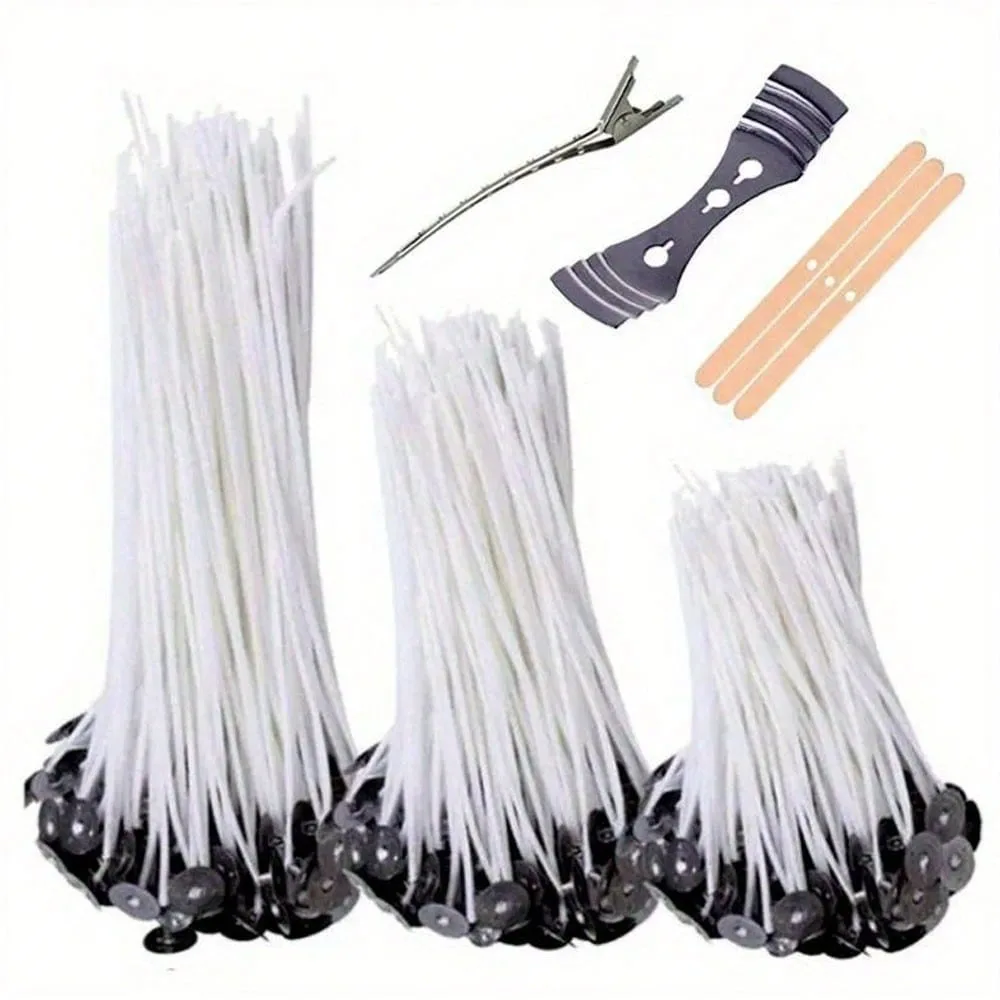 Kit de Ferramentas para Fabricação de Velas com 100 Peças de Pavio de Vela com Base + Vários Estilos de Suportes para Pavio