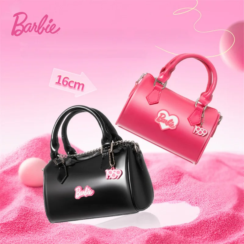 

Barbie Series Shiny Jelly Bags Y2K Kawaii Girls Messenger Bag Handbag Glossy Bags Black Pink Cute Fashion Women Girlfriend Gift