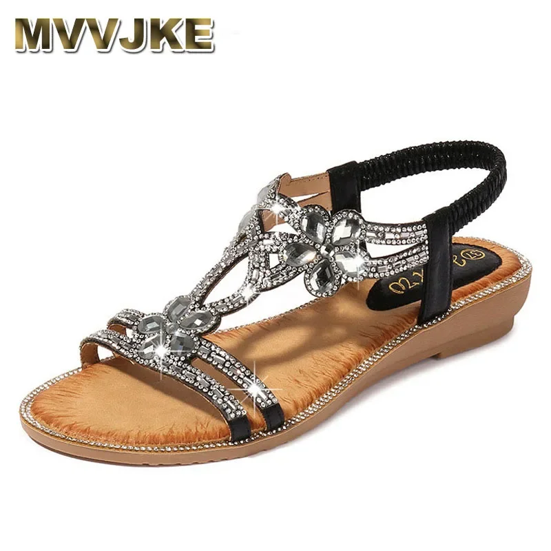 MVVJKE Bohemian Style Fashion Woman Sandals Diamonds Wedge Party Shoes For Women Women\'s Sandals Summer Plush Size Shoes