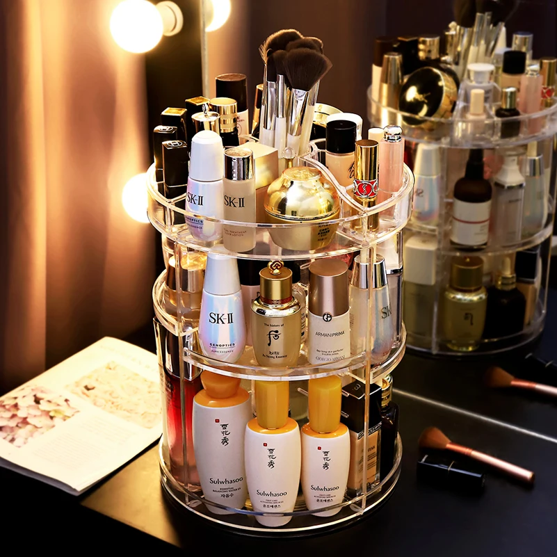 Cosmetic Storage Box 360 Degree Rotating Makeup Storage Rack Fashion Crystal Drawer Organizer Shelf Display Stand Large Capacity image 4