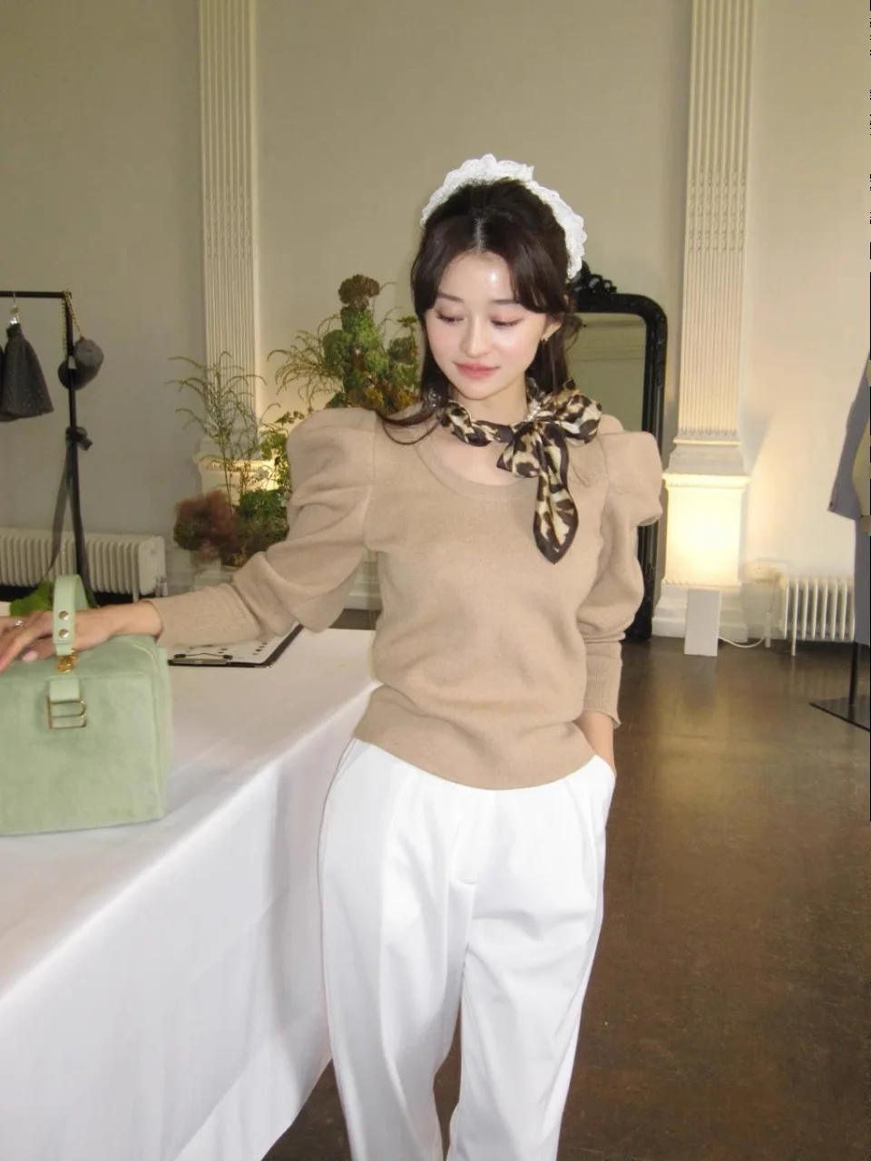 

Elegant Fashionable Pure Color Knitted Top Women's Slim Fit round Neck Short Sleeve Long Sleeve Color Commute Style