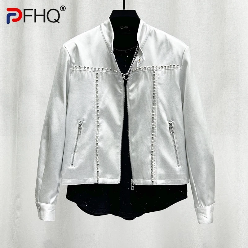 

PFHQ Men's Liquid Design Jackets Motorcycle Rivet Stand Collar Tide Brand Loose Shoulder Pad Short Advanced Coat Autumn 21Z4177