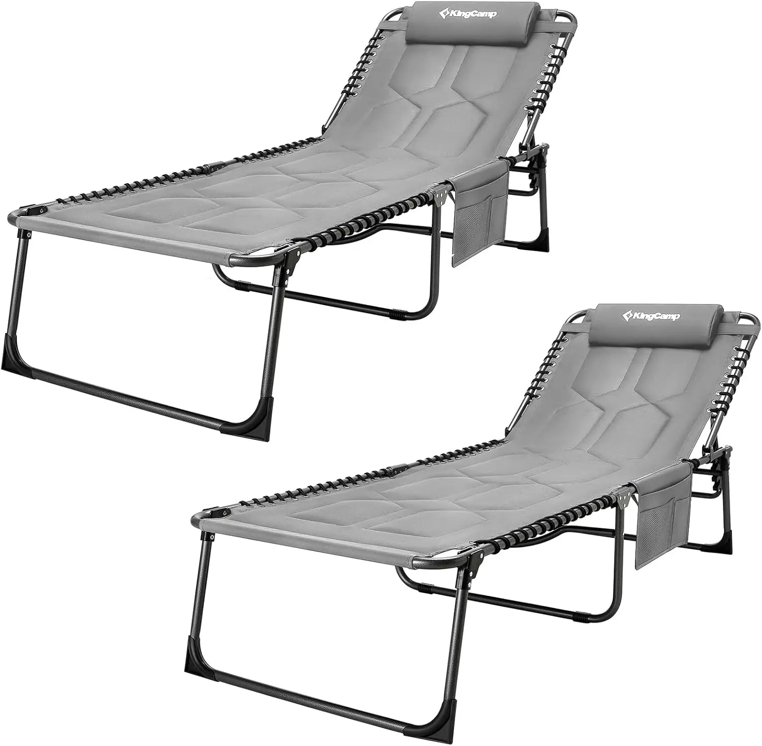 Set of 2 Oversize Padded Folding Chaise Lounge Chair for Outdoor, Patio, Sunbathing, Tanning, Pool, Lay Flat Heavy-Duty