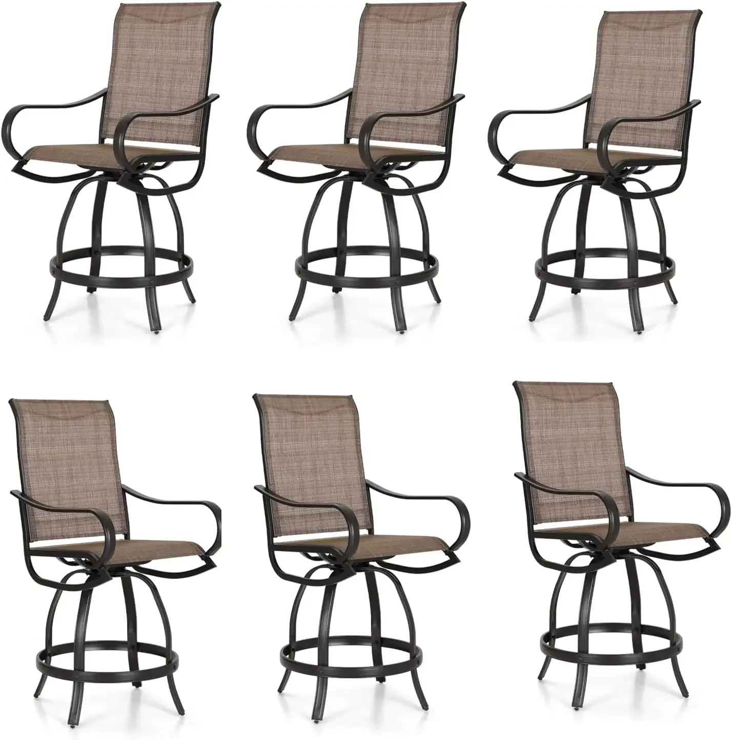 Outdoor Patio Swivel Bar Stools Set of 6, Quick-Drying and Metal Frame Durable and Sturdy, Waterproof, Rustproof,UV-Resistant