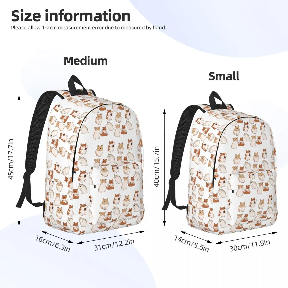 Cute Hamster Pattern Backpack Daypack Large Capacity Children BookBag School Bag Shoulder Bags for Boys Girls