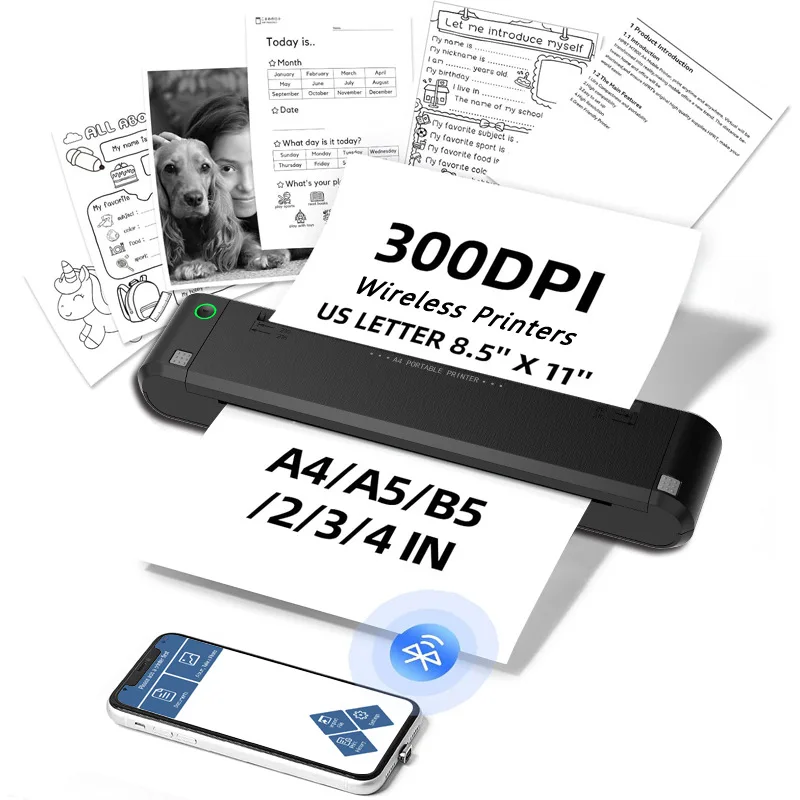 

Portable Bluetooth A4 Thermal Transfer Printer HD 300DPI Office Document School Homework Thermal Printer Supports Android IOS