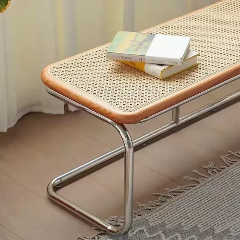 Rattan stool household door solid wood shoe changing stool
