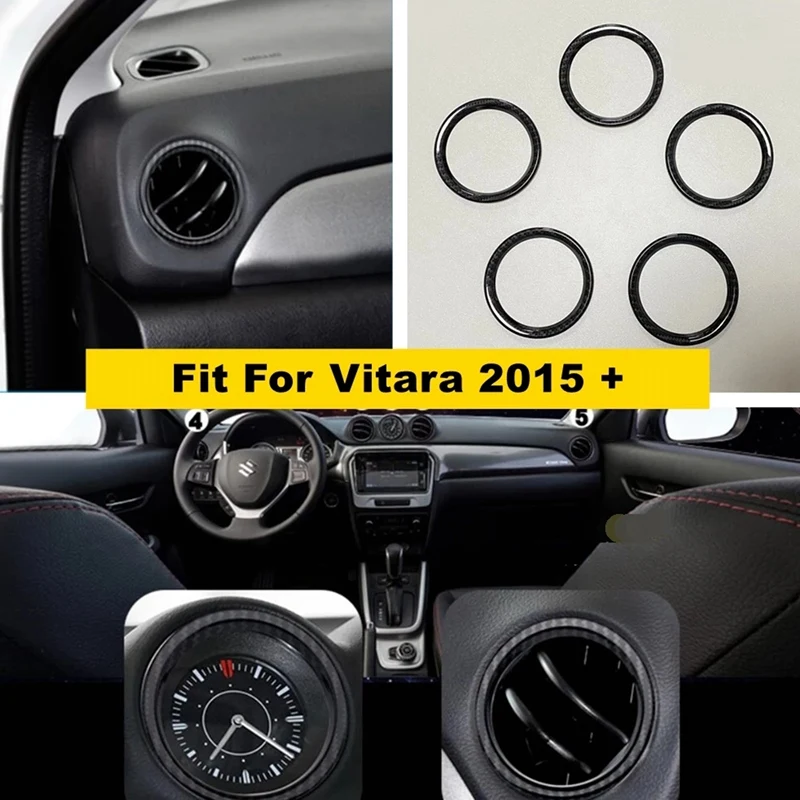 5 Stuks Dashboard Airconditioning Outlet Vent Ring Cover Trim Abs Koolstofvezel Interieur Kit Voor Suzuki Vitara 2015-2020