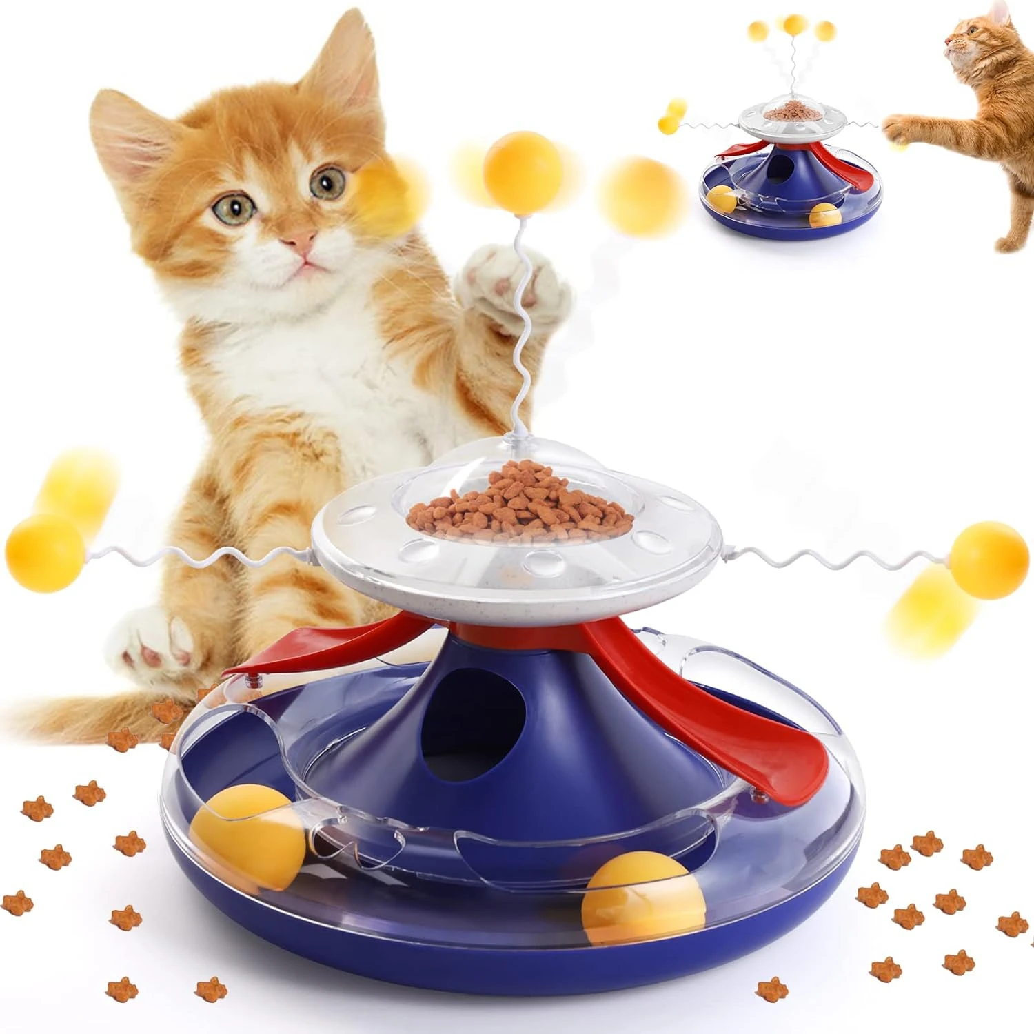 Interactive Cat Track Balls with Food Leakage - 3 in 1 Cat Roller Toy - Cat Stick for Playful Pets