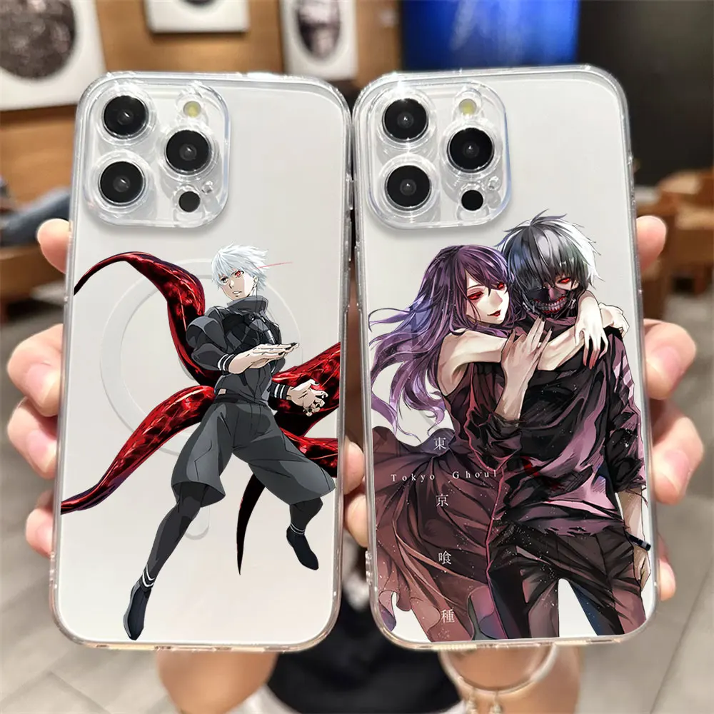 Cartoon T-Tokyo G-Ghoul Phone Case for iPhone 12 11 13 14 15 16 Max Pro Plus Transparent Magsafe Magnetic Wireless Cover