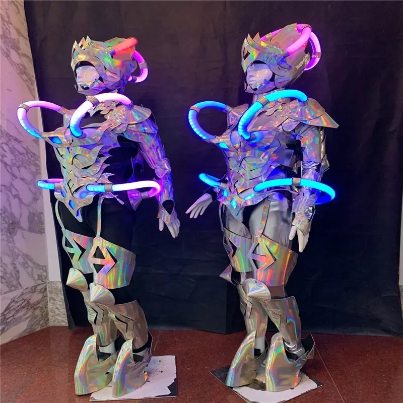 RGB Colorful LED Light Robot Suit Cosplay Stage Dance Costumes Women Party Wears Armor Luminous Dress Outfit Performance Show DJ