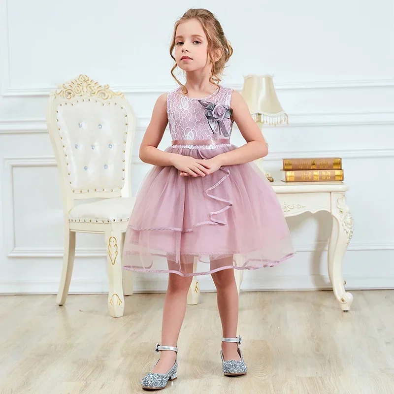 Summer Baby Girls Clothes Flower Kids Dresses for Girls Floral Lace Fluffy Princess Dress Child Pageant Birthday Party Vestidos