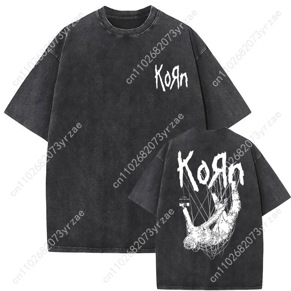 Korn Rock Band  Retro Wash Tshirt Man Woman High Quality Vintage T Shirt Fashion Cotton Short Sleeves Soft Breathable Tops