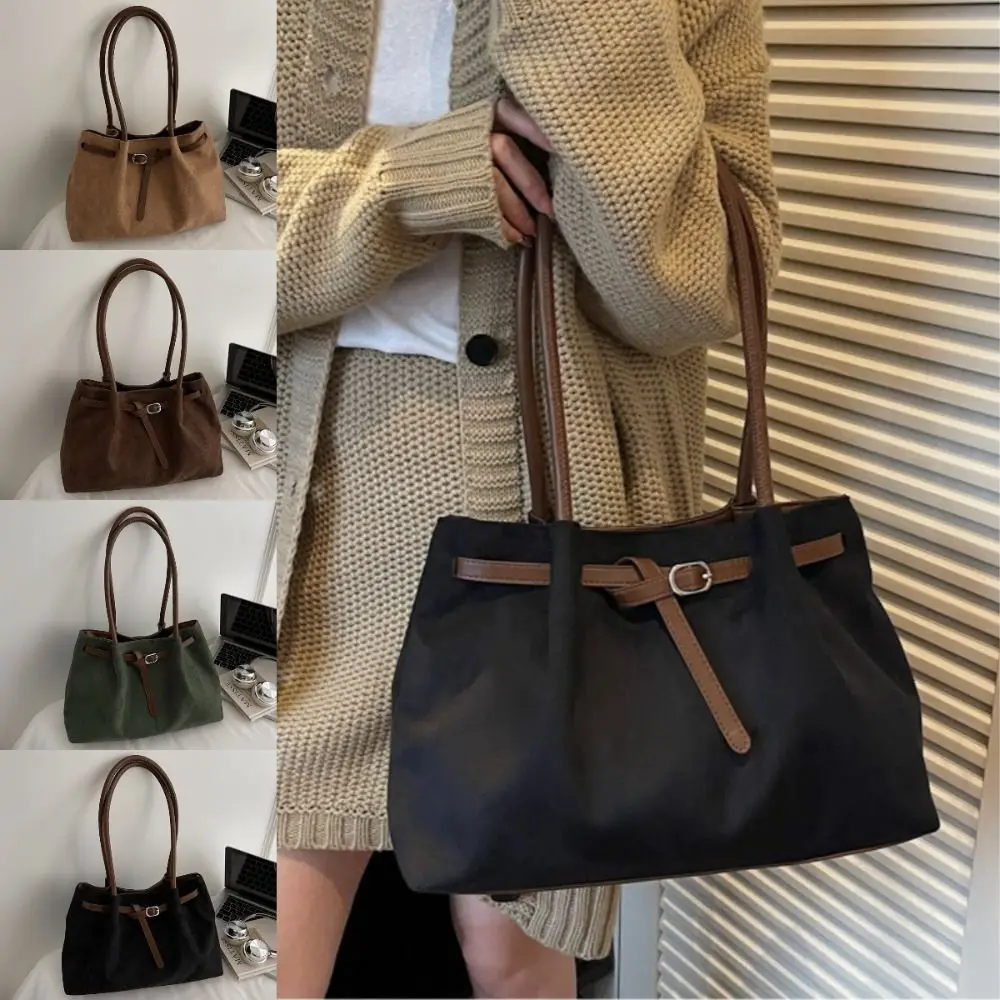 

Elegant Suede Shoulder Bag Retro Large Capacity Handbag Available in 4 Colors Solid Color Commuting Tote Bag School/Travel/Work