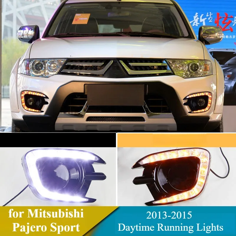 2PCS for Mitsubishi Pajero Sport 2013 2014 2015 Matt/Gloss Style LED Car DRL Daytime Running Lights Dynamic Turn Signal Fog Lamp
