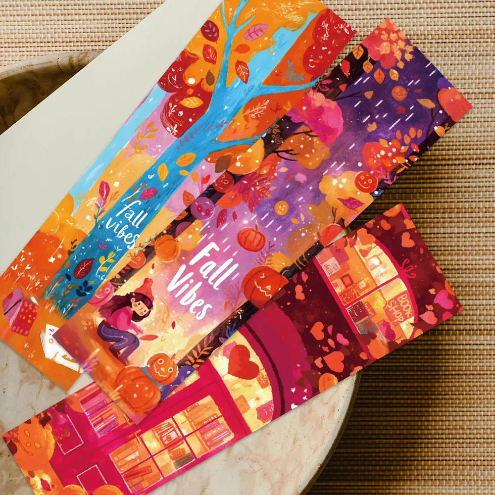 30pcs Colorful Cute Cartoon Fall Vibes Landscape Paper Bookmark DIY Library Book Club Page Marking Students Readers Gift