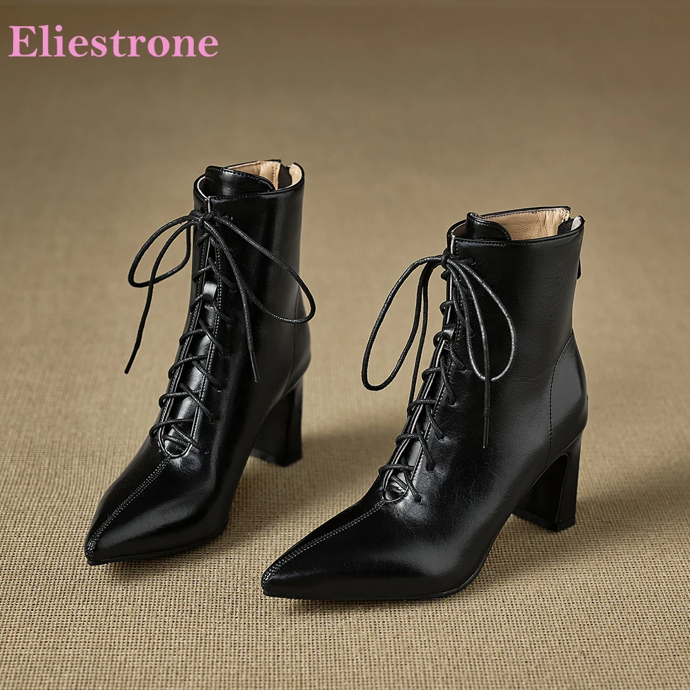 2026 Autumn Concise Women Ankle Booties Pointed Toe High Square Heel Oversized Lady Daily Shoes Large Plus Size 10 44 46