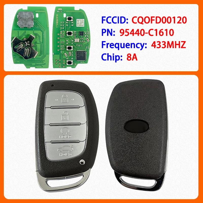 

CN020331 Aftermarket 4 Buttons Smart Key 95440-C1610 FCC CQOFD00120 8A Chip 433MHz Keyless Go For Hyundai Sonata 2018-2019