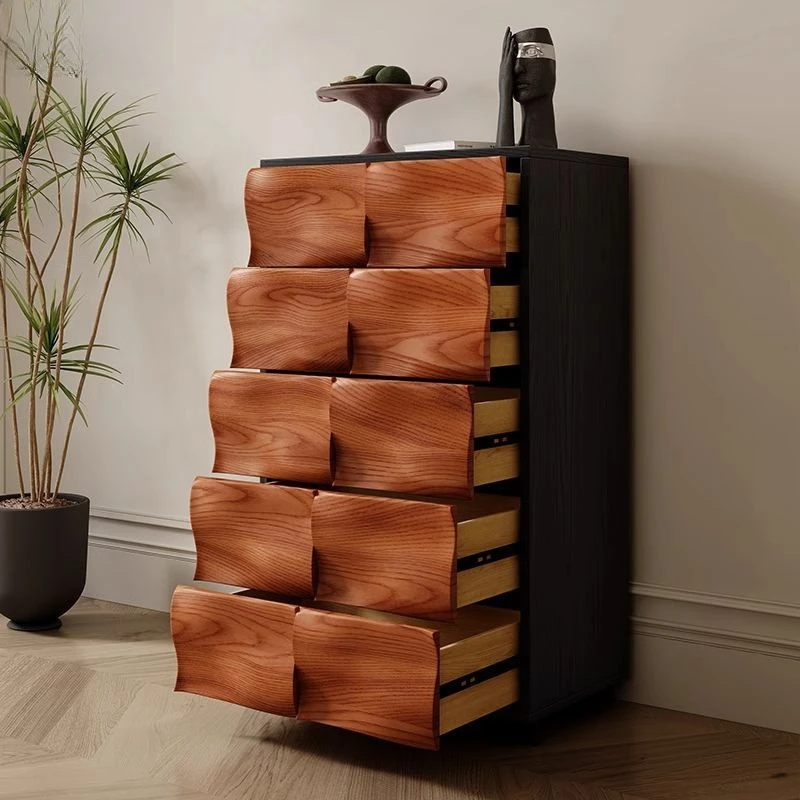 

chest living room retro ripple card door cabinet combination solid wood large storage cabinet bedroom bedside cabinet