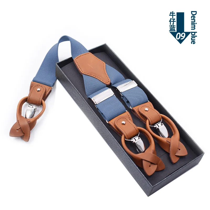 Leather Suspenders Men 3.5cm Y-Back 3 Clips Male Suspensorios Adjustable Elastic Trouser Braces Strap Belt Suit Accessories