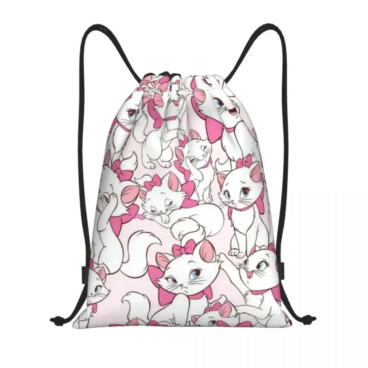 Custom Anime Drawstring Bags Women Men Portable Sports Gym Sackpack Marie Cat Manga Pattern Training Storage Backpacks