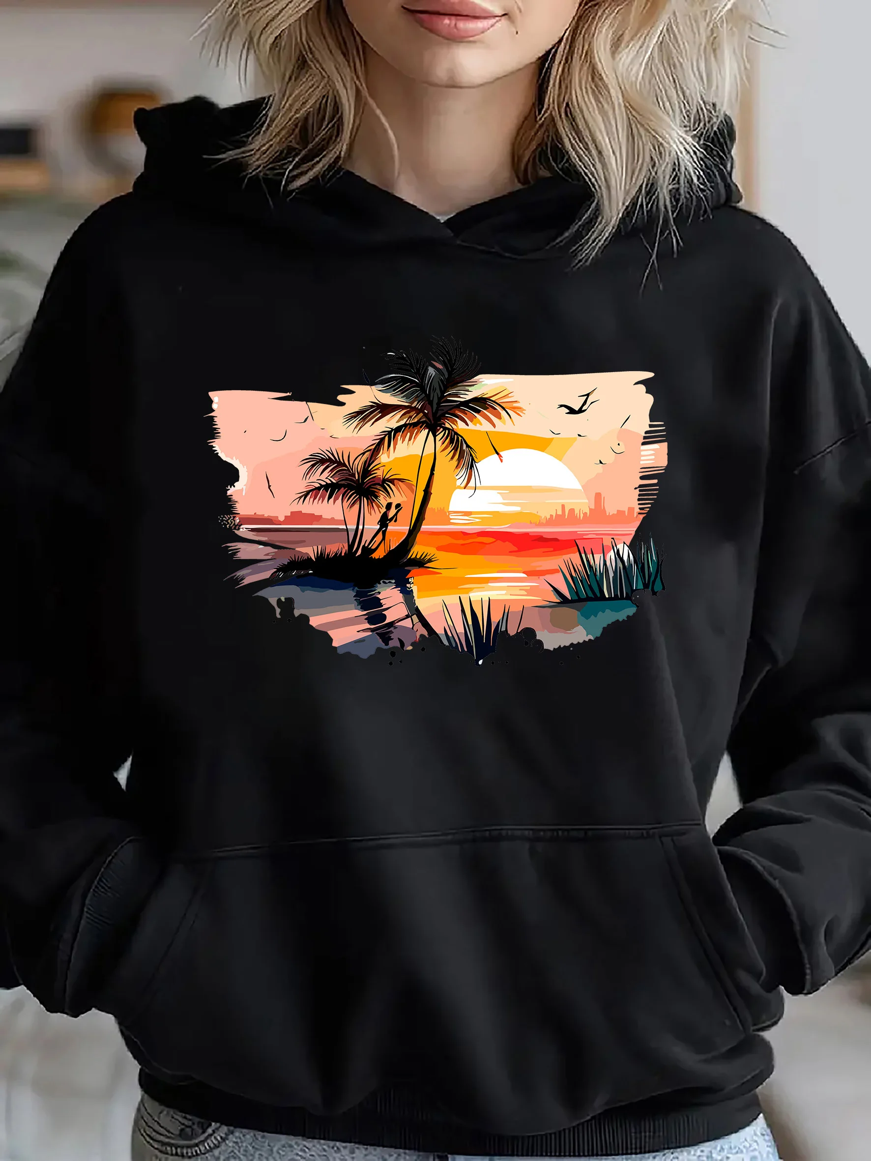 

Закатный графический принт, осенние и зимние мужские и женские толстовки из чистого хлопка, повседневные уличные спортивные тренировочные бренды