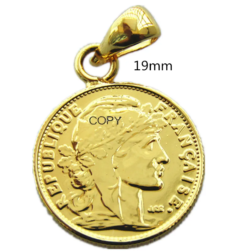 P(29) Coin Pendant France 1911 10 Francs Rooster Gold Plated Copy Coin(19mm)