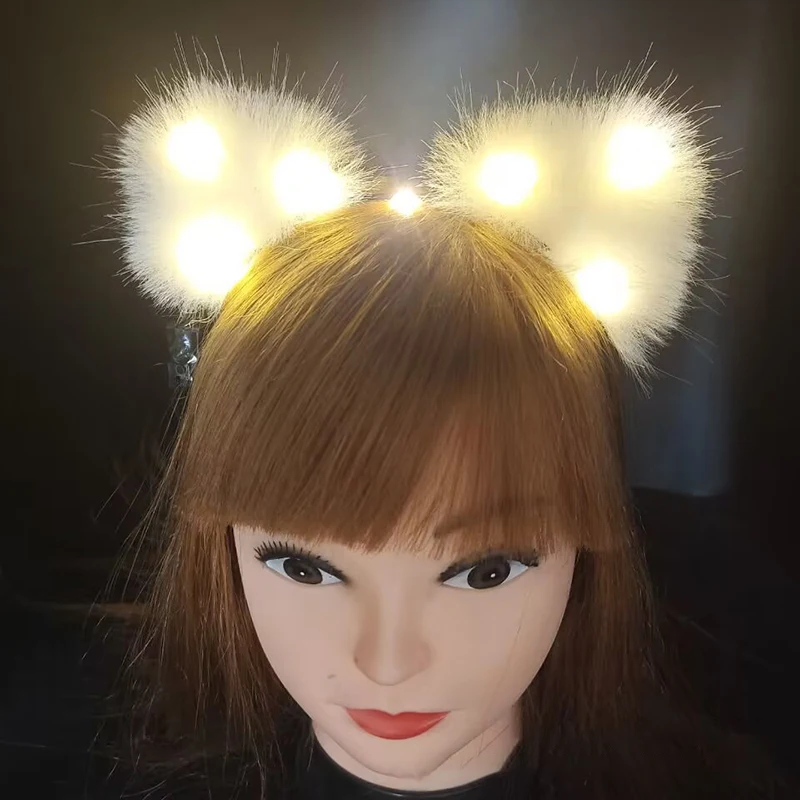 Nueva y creativa banda para el pelo brillante con orejas de gato, tocado divertido para fiesta navideña, bandas para el pelo Led de felpa para niñas, regalos de cumpleaños divertidos para niños