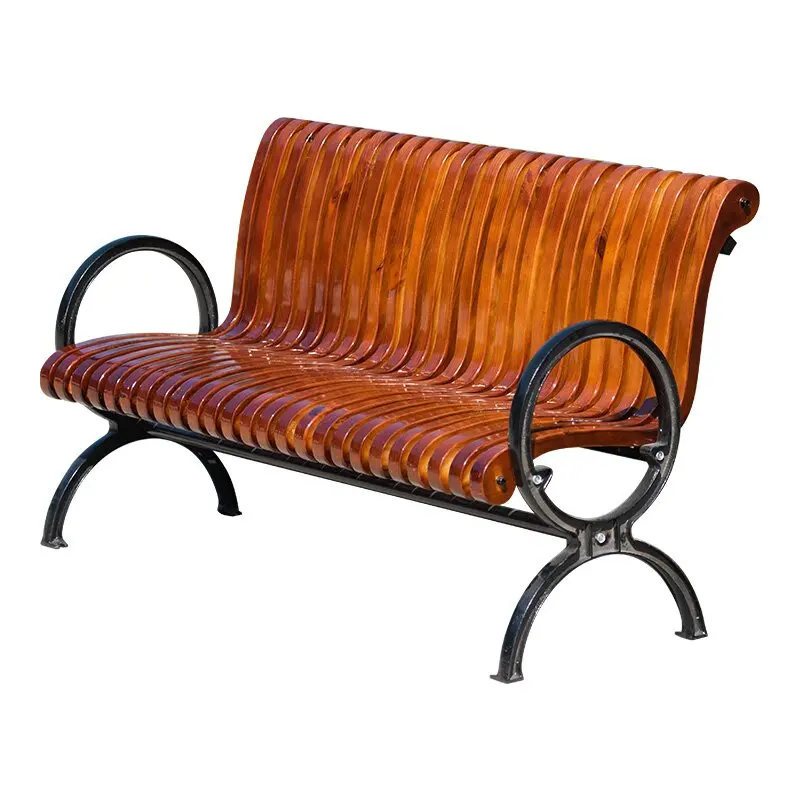 Outdoor patio garden bench soild wood public area used park benches with cast aluminium legs