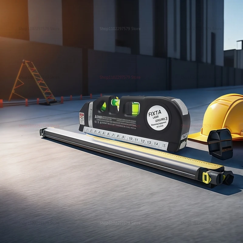 أداة تسوية ليزر متقاطعة على مستوى الليزر مع مسطرة قياس شريطية 8 أقدام لبناء تجديد المنزل ومشاريع DIY