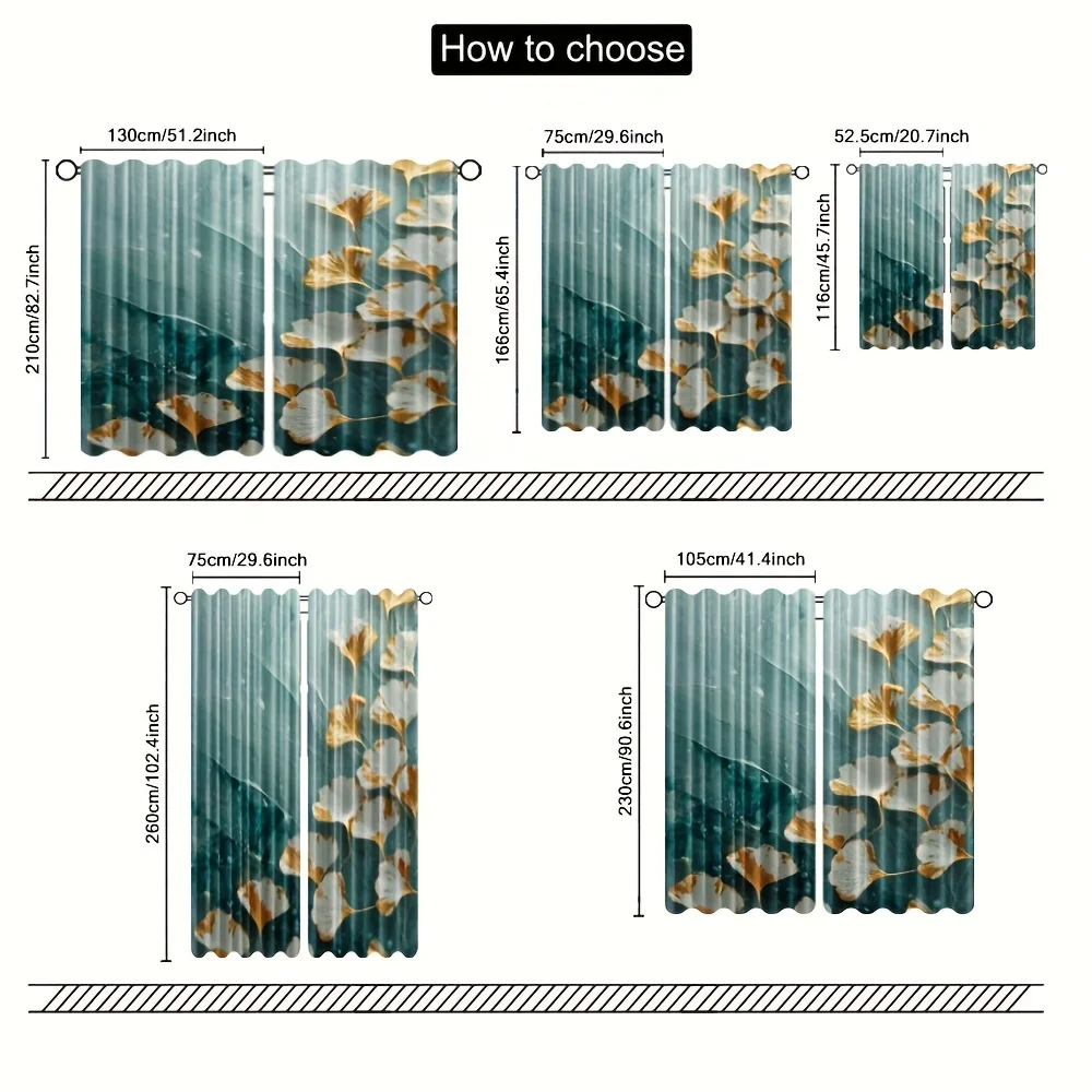 Artistic pattern of ginkgo leaves Print Drapes Room Darkening Window Curtains Home Decor,Rod Pocket Blackout Curtains Bedroom