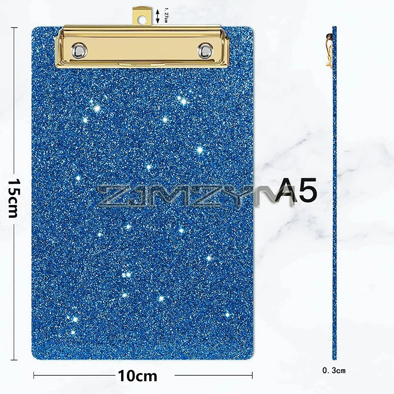 1Pc Colorful Glitter Writing Clipboard with Gold Clip Acrylic File Folder Paper Organizer School Office Supplies