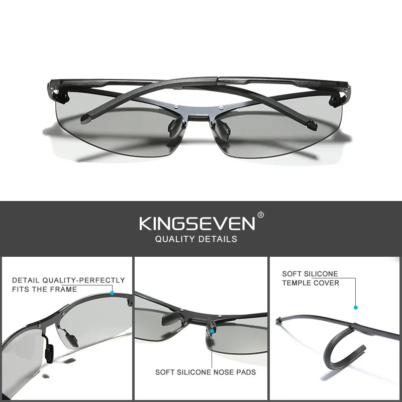 KINGSEVEN-Lunettes de soleil en aluminium photochromc pour hommes, polarisées, conduite, UV400, demi-monture, ultralégères, vacances, lunettes décontractées