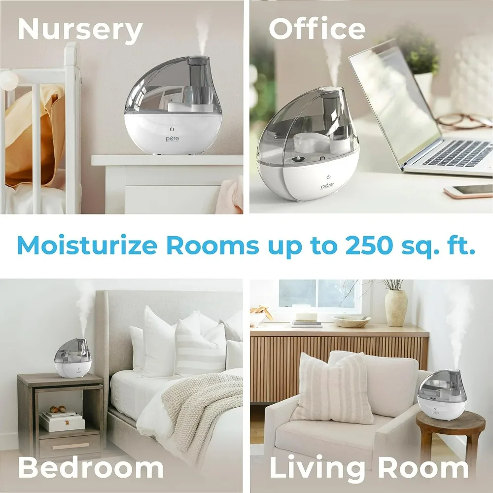 เครื่องเพิ่มความชื้นในอากาศแบบอัลตราโซนิก MistAire Silver สำหรับห้องนอน สำนักงาน ห้องเด็ก และต้นไม้ในร่ม - ใช้งานได้นานถึง 25 ชั่วโมง