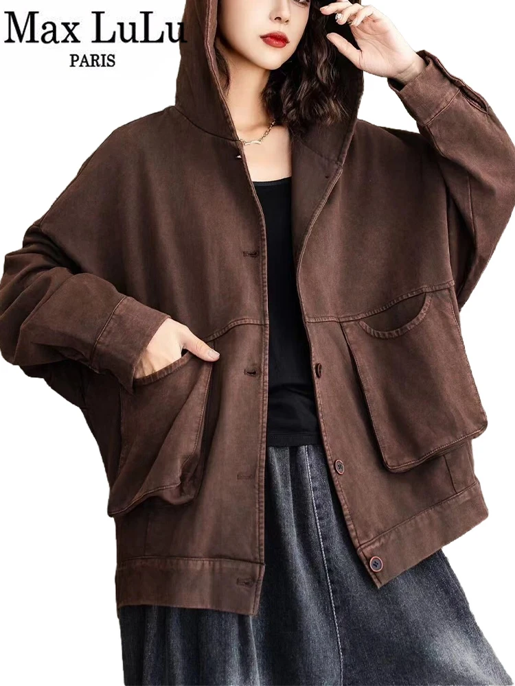 Max LuLu 2024 Fashion Design Coats Winter Womens Loose Hooded Vintage Jackets Leisure Oversized Classic Cotton Casual Outerwear