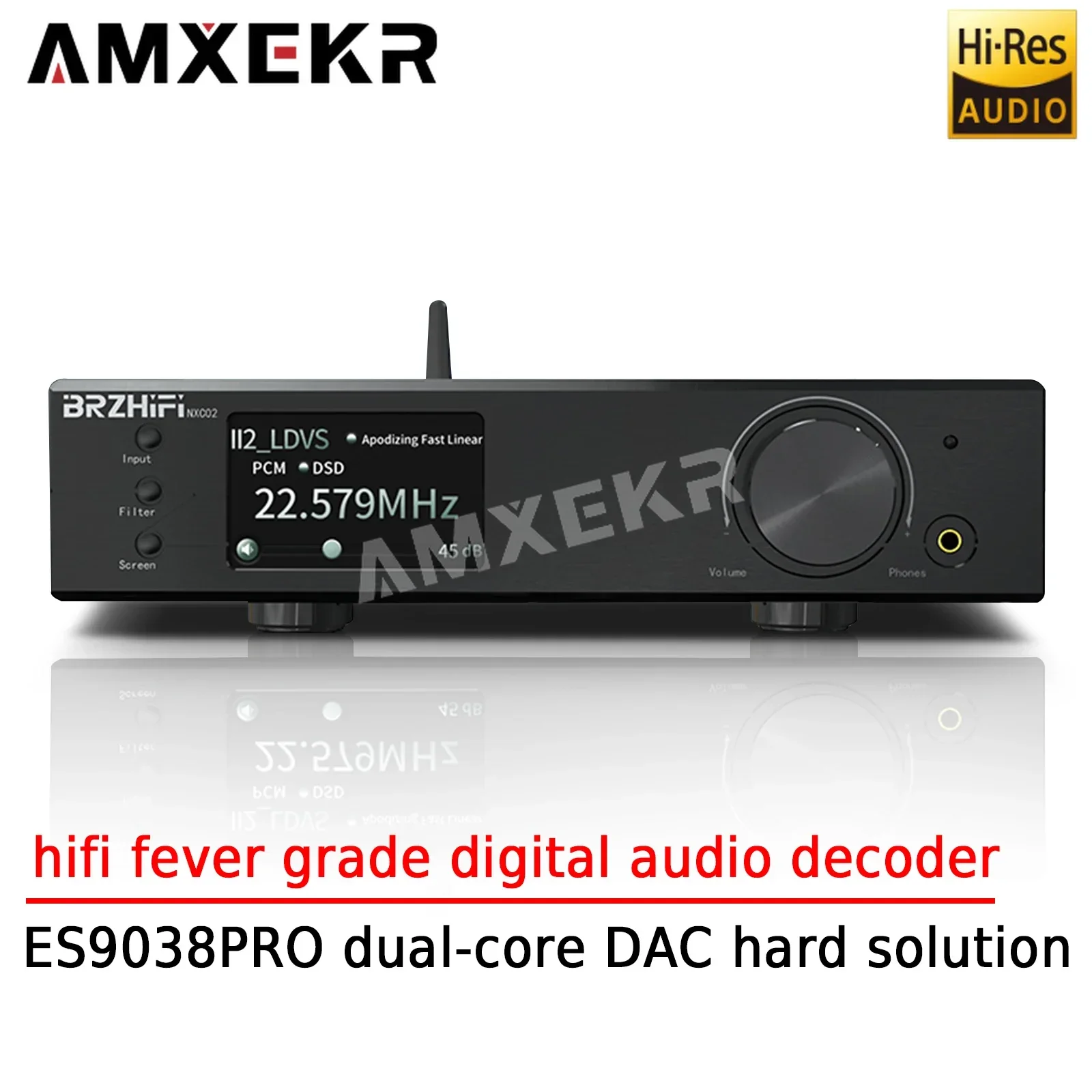 AMXEKR ES9038PRO Dual Core เครื่องถอดรหัสเสียงดิจิตอล Hifi Fever เกรด DAC Hard ถอดรหัส DSD512 บลูทูธ LDAC