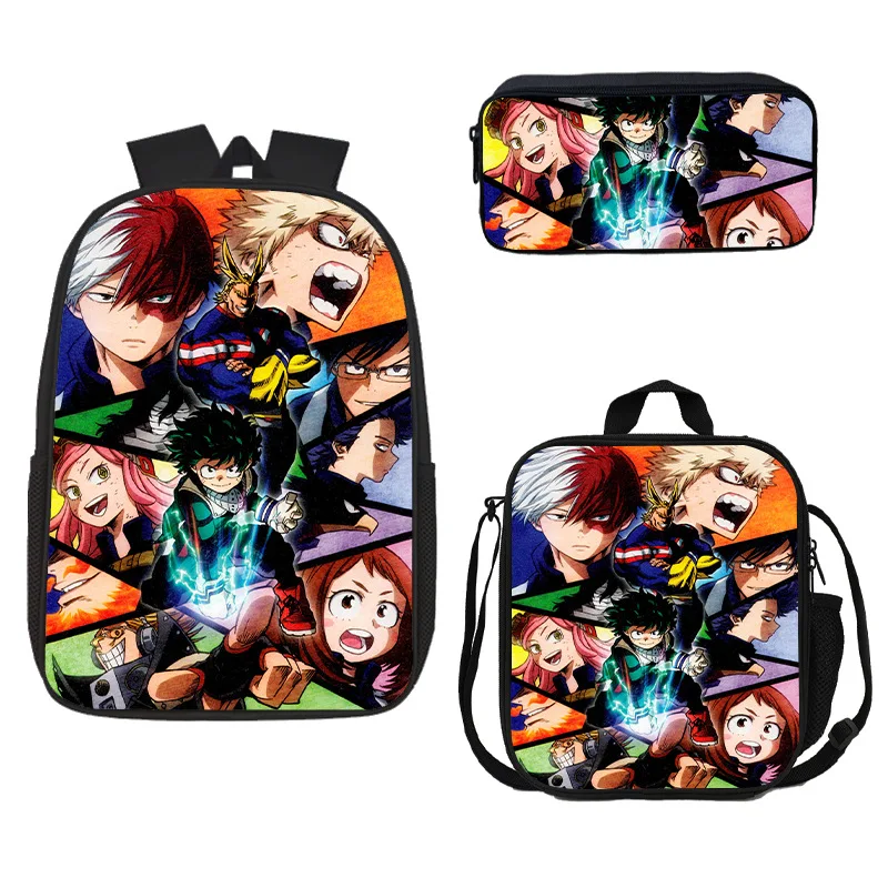 New My Hero Academy backpack three piece set nylon high-quality printed backpack shoulder bag shoulder bag pencil case