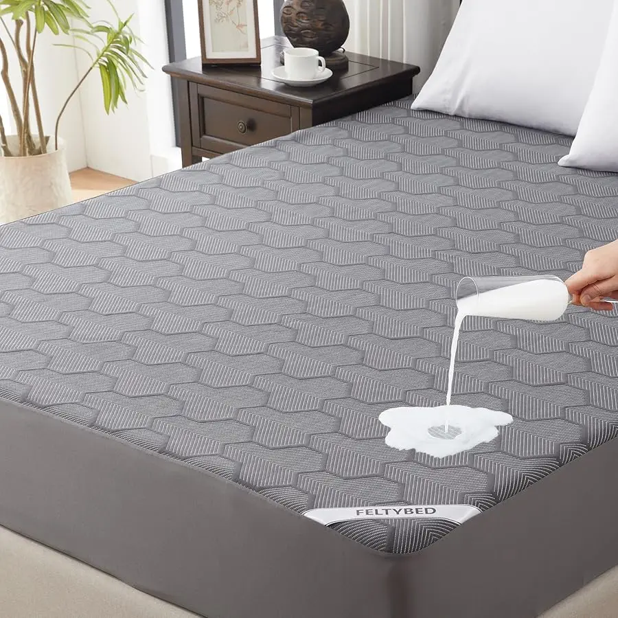 

Queen Size Waterproof Mattress Protector, 40% Rayon Deri ed from Bamboo Grey Mattress Pad Co er, 3D Air Fabric Breathable Mattre