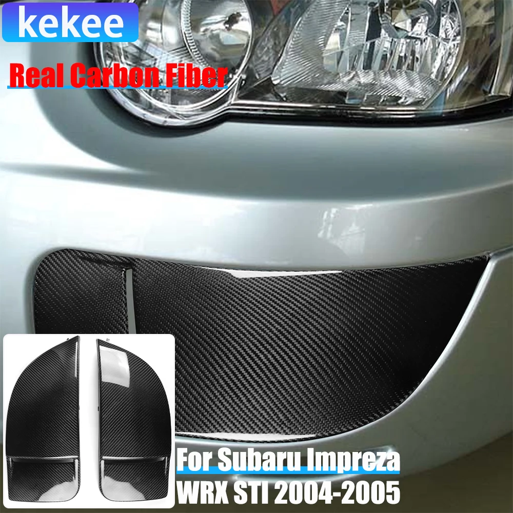 

2 шт., автомобильные аксессуары из настоящего углеродного волокна, передняя противотуманная фара, линза воздухозаборника, декоративная накладка для Subaru Impreza WRX STI 2004-2005