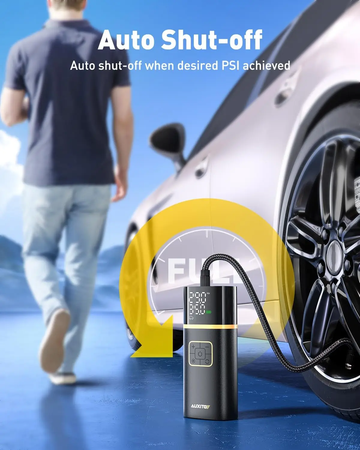 Portable Air Compressor for Car Tires with Digital Gauge, Cordless Rechargeable, LED Light, Auto Stop up to 150PSI