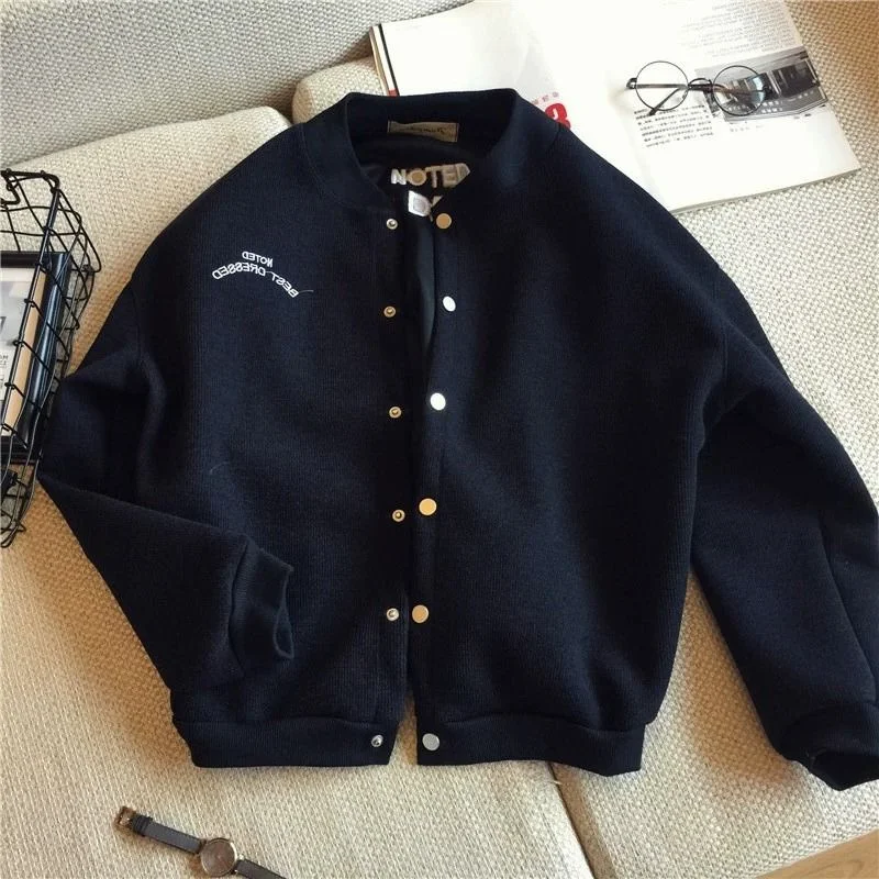 

plus Size Knitted Long Sleeve Stand Collar Baseball Jacket Women's Loose Fit Autumn Cardigan Coat Versatile Casual Outerwear