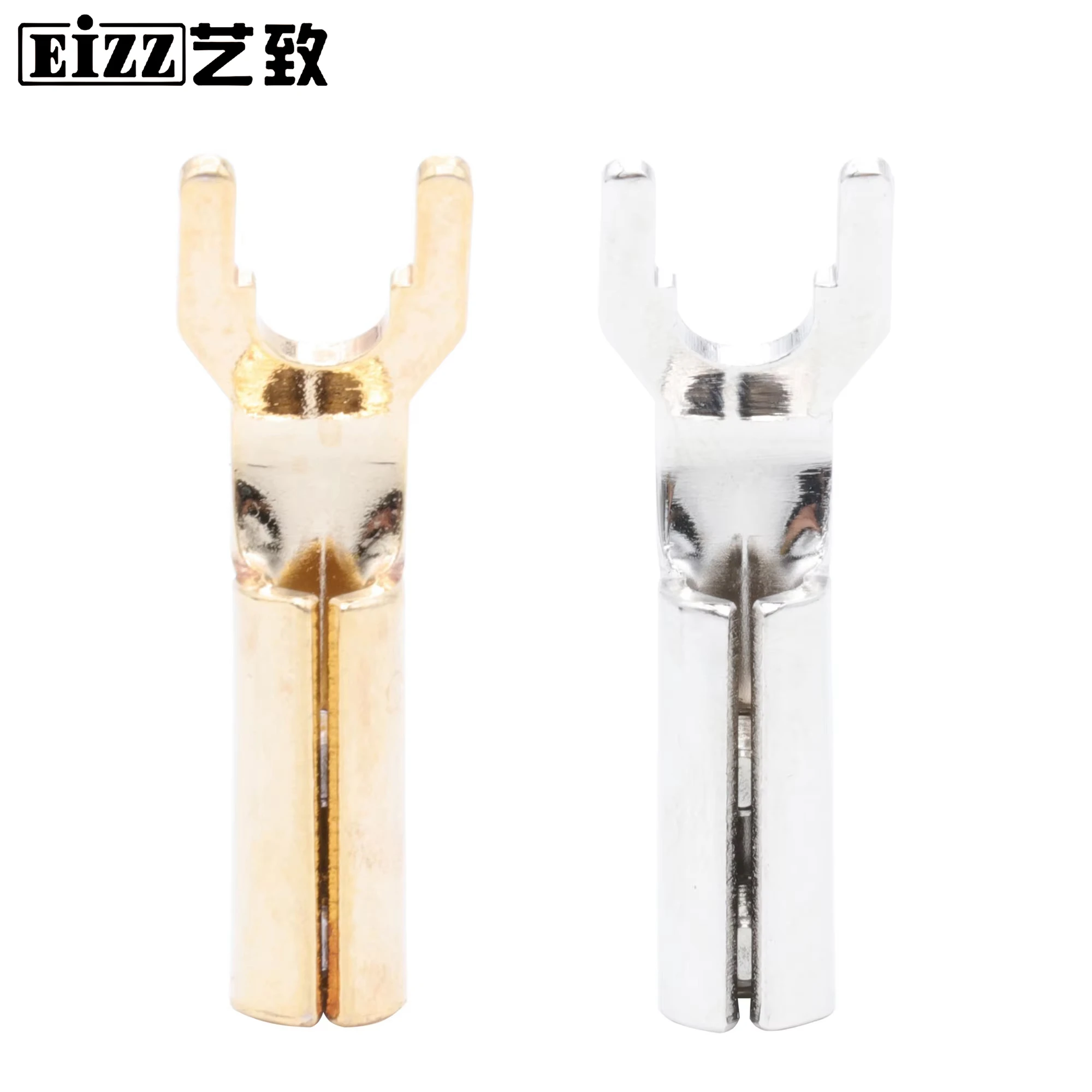 

1pc EIZZ High End Speaker Cable Spade Y Fork Plug Banana Connector Copper Terminal Jack Connectors HiFi Audio DIY
