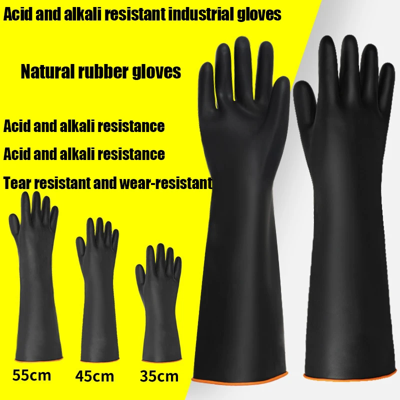 

35/45/55cm Black Gloves Heavy Duty Rubber Gloves Acid Alkali Resistant Chemical Work Safety For Industry Labor Protective Glove