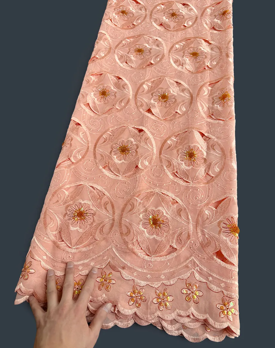Soft Handmade Voile Lace with Sequins Small Crystal Beads African Handcut Lace Fabric Switzerland For Wedding Celebrants