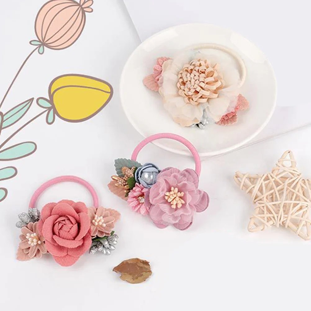 

6pcs Flower Elastic Ties For Baby Toddler Girls Ponytail Holders Soft Stretchy Hair Bands Accessories Party Ceremony Daily Use