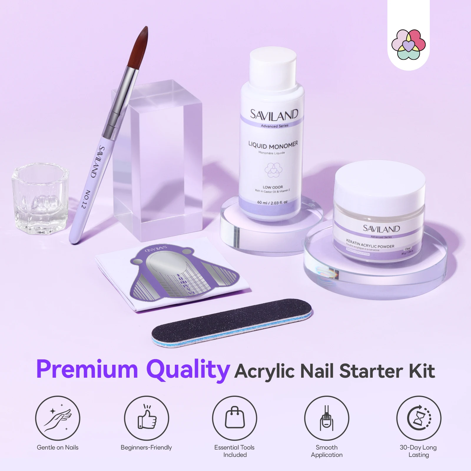 SAVILAND Kit de uñas acrílicas para principiantes, 30g, juego de líquido en polvo acrílico transparente con formas de pincel, herramientas completas de extensión de uñas para uso doméstico