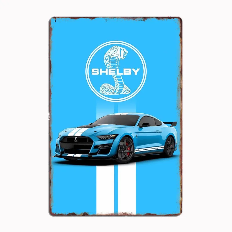 

Light Blue Shelby Mustang Race Car Racer Retro Metal Sign Poster Garage Indoor Room Decor Club Tin Home Wall Decor